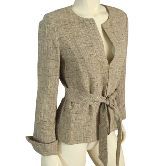 CLASSIQUE ENTIER Jacket, 8, Raw weave, Clasps, Collarless, Beige/brown, Belted - Picture 3 of 13
